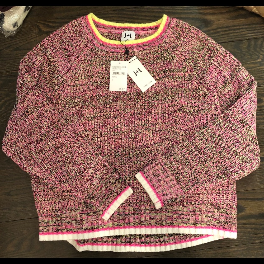 Pink, yellow, lime green cozy sweater